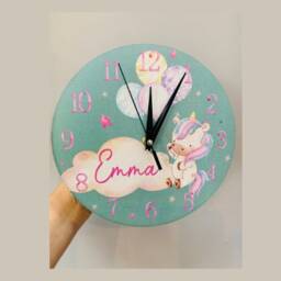 Unicorn Personalised Wooden Clock, Kids Baby Nursery Bedroom, Gift, Unicorn Gift - thumbnail 1