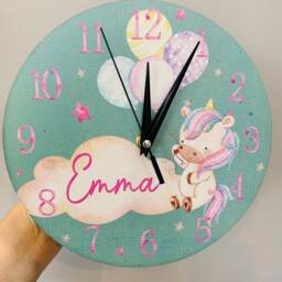 Unicorn Personalised Wooden Clock, Kids Baby Nursery Bedroom, Gift, Unicorn Gift - thumbnail 2