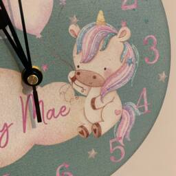 Unicorn Personalised Wooden Clock, Kids Baby Nursery Bedroom, Gift, Unicorn Gift - thumbnail 3