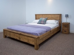 Chunky Rustic Pine Wood Bed Frame With Headboard - thumbnail 1