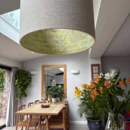 Luxury Lampshade Using Beautiful Japanese Chirugami - Yuzen Paper Light Green With Beige Linen - thumbnail 3