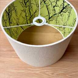 Luxury Lampshade Using Beautiful Japanese Chirugami - Yuzen Paper Light Green With Beige Linen - thumbnail 4