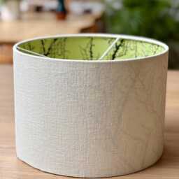Luxury Lampshade Using Beautiful Japanese Chirugami - Yuzen Paper Light Green With Beige Linen - thumbnail 2