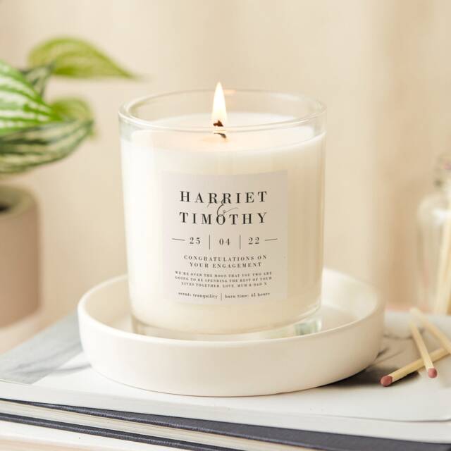 Personalised Engagement Gift Candle Soy Wax, Custom Names & Date - image 1