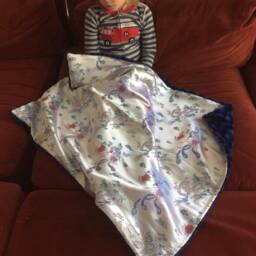 "Silver Dragon Brocade & Navy Blue Minky Baby Blanket ""The Dr Phillips" - thumbnail 4