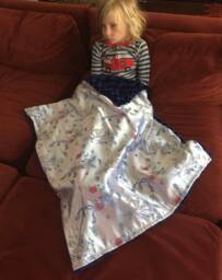 "Silver Dragon Brocade & Navy Blue Minky Baby Blanket ""The Dr Phillips"