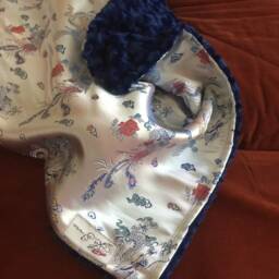 "Silver Dragon Brocade & Navy Blue Minky Baby Blanket ""The Dr Phillips" - thumbnail 3