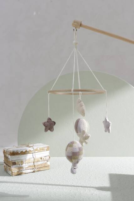 Cappadocia Mobile With Air Ballons, Stars & Cloud, Gift, Baby Shower, Felt, Handmade, Nursery, Rabbits, For Children's Room - image 1
