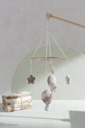 Cappadocia Mobile With Air Ballons, Stars & Cloud, Gift, Baby Shower, Felt, Handmade, Nursery, Rabbits, For Children's Room - thumbnail 1