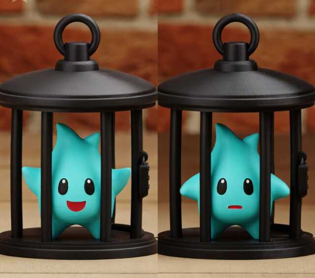 Lumalee in Cage Inspired Figure - Cute Star Gamer Collectible, 3D Printed Mario Galaxy Decor - 7cm, 10cm, 14cm - image 1