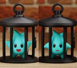 Lumalee in Cage Inspired Figure - Cute Star Gamer Collectible, 3D Printed Mario Galaxy Decor - 7cm, 10cm, 14cm - thumbnail 1