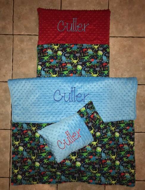 Custom Embroidered Dinosaur Nap Mat Cover, Blanket, Pillow & Case - image 1