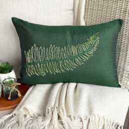 Decorative Oblong/Lumbar Throw Pillow Covers Accent Pillows Couch Case 12x16 Green Silk Cover Bead Embroidered - Tea - thumbnail 1