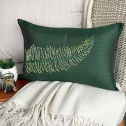 Decorative Oblong/Lumbar Throw Pillow Covers Accent Pillows Couch Case 12x16 Green Silk Cover Bead Embroidered - Tea - thumbnail 2