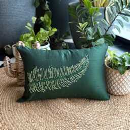 Decorative Oblong/Lumbar Throw Pillow Covers Accent Pillows Couch Case 12x16 Green Silk Cover Bead Embroidered - Tea - thumbnail 3