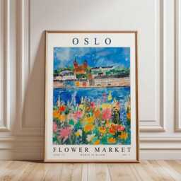Oslo Flower Market Poster Vibrant Norwegian Floral Wall Art - thumbnail 3
