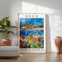 Oslo Flower Market Poster Vibrant Norwegian Floral Wall Art - thumbnail 2