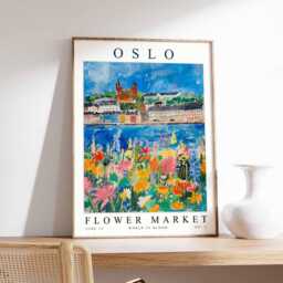 Oslo Flower Market Poster Vibrant Norwegian Floral Wall Art - thumbnail 1