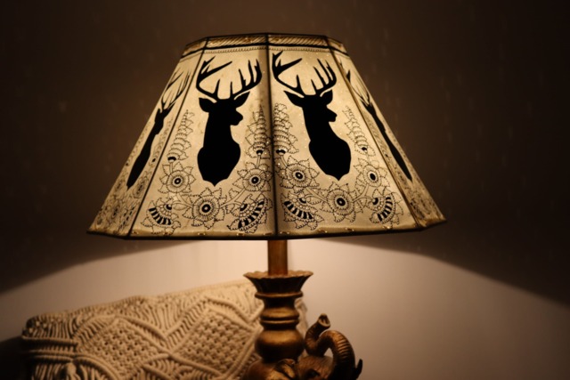 Black Deer With Floral Designs Leather Lampshade/ Table Christmas Gift/ Floor Lampshade - image 1