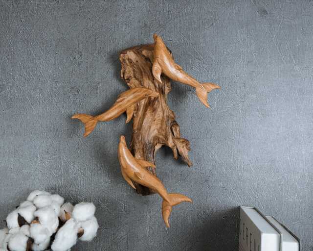 Hand Carved Wooden Dolphin Wall Art 12 - image 1