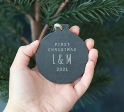 Personalised Slate First Christmas Bauble Mr & Mrs Ornament - thumbnail 1