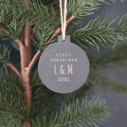 Personalised Slate First Christmas Bauble Mr & Mrs Ornament - thumbnail 3