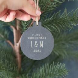 Personalised Slate First Christmas Bauble Mr & Mrs Ornament - thumbnail 2
