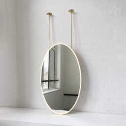 Ovalis Ceiling Suspended Front Illuminated Oval Mirror With Brass Frame & Two Arms - thumbnail 3