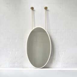 Ovalis Ceiling Suspended Front Illuminated Oval Mirror With Brass Frame & Two Arms - thumbnail 2