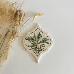 Handmade Thuja Ceramic Wall Art, Arabesque Tile, Farmhouse Decor - thumbnail 3