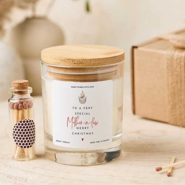 Christmas Gift For Mother in Law Vegan Soy Wax Candle With Bamboo Lid Free Package Mini Matches Jar - image 1