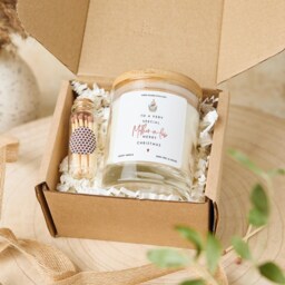 Christmas Gift For Mother in Law Vegan Soy Wax Candle With Bamboo Lid Free Package Mini Matches Jar - thumbnail 4