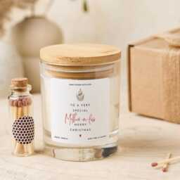 Christmas Gift For Mother in Law Vegan Soy Wax Candle With Bamboo Lid Free Package Mini Matches Jar - thumbnail 1