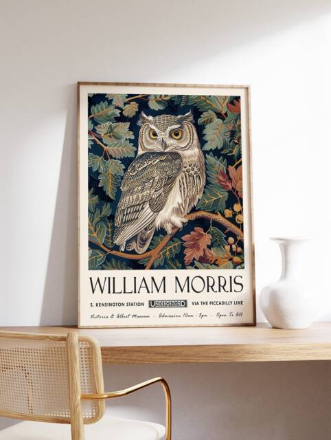 William Morris Print, Exhibition Poster, Kew Gardens London Vintage Wall Art, Owl Art - image 1