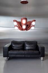 Red Hanging Lamp, Ceiling Clay Chandelier, Dining Room Lighting, Pendant Light Bedroom, Modern Shade, Lamp - thumbnail 1