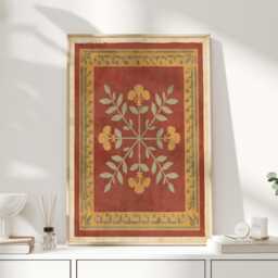 Harvest Rosette - Folk Art Floral Print With Ochre Border - thumbnail 1