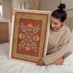Harvest Rosette - Folk Art Floral Print With Ochre Border - thumbnail 3