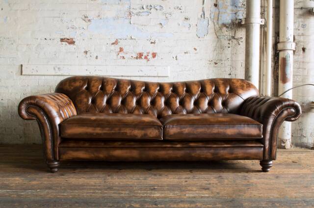 Large Handmade 3 Seater Antique Tan Leather Chesterfield Sofa - Reflex Cushion Seat Other Colours + - image 1