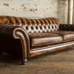 Large Handmade 3 Seater Antique Tan Leather Chesterfield Sofa - Reflex Cushion Seat Other Colours + - thumbnail 3
