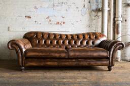 Large Handmade 3 Seater Antique Tan Leather Chesterfield Sofa - Reflex Cushion Seat Other Colours + - thumbnail 1