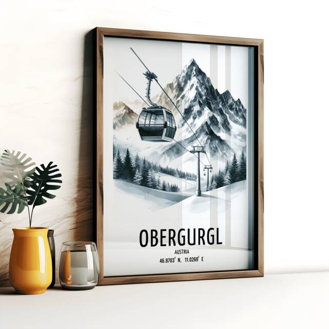 Obergurgl Ski Poster - Watercolour Art Print - Travel Wall Artwork Skiing Gifts Austrian Alps Decor Resort Gift Snowboard - image 1