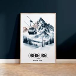 Obergurgl Ski Poster - Watercolour Art Print - Travel Wall Artwork Skiing Gifts Austrian Alps Decor Resort Gift Snowboard - thumbnail 2