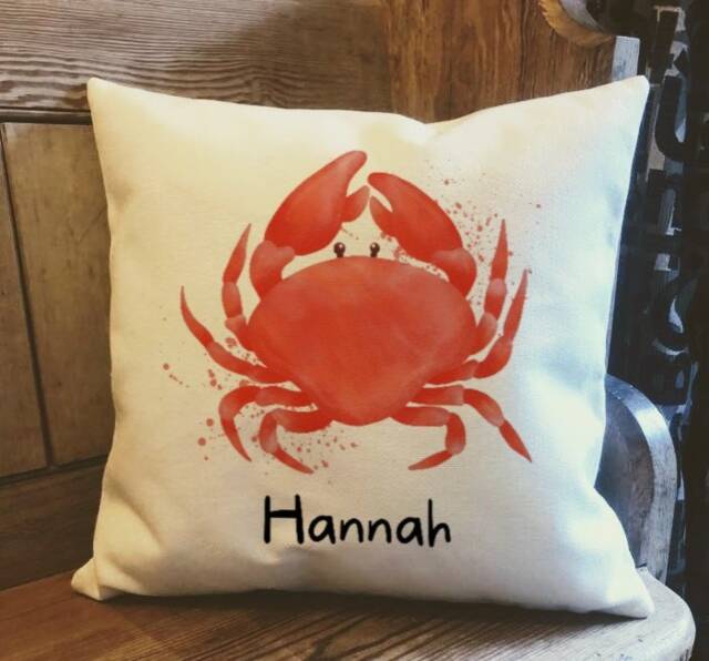 Personalised Crab Country Canvas Cushion - Customised Sea Creature Linen Marine Lover Cover With Inner Filler - image 1