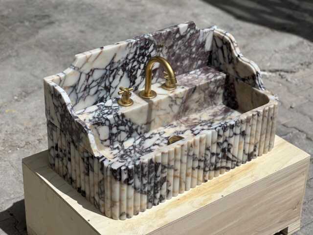 Calacatta Viola Marble Sink - Handcrafted Stone Basin Grooved Luxury Bathroom Vanity Custom Made Natural - image 1