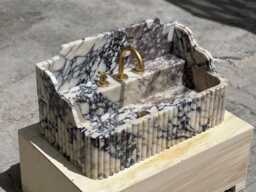 Calacatta Viola Marble Sink - Handcrafted Stone Basin Grooved Luxury Bathroom Vanity Custom Made Natural - thumbnail 1