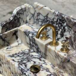 Calacatta Viola Marble Sink - Handcrafted Stone Basin Grooved Luxury Bathroom Vanity Custom Made Natural - thumbnail 4