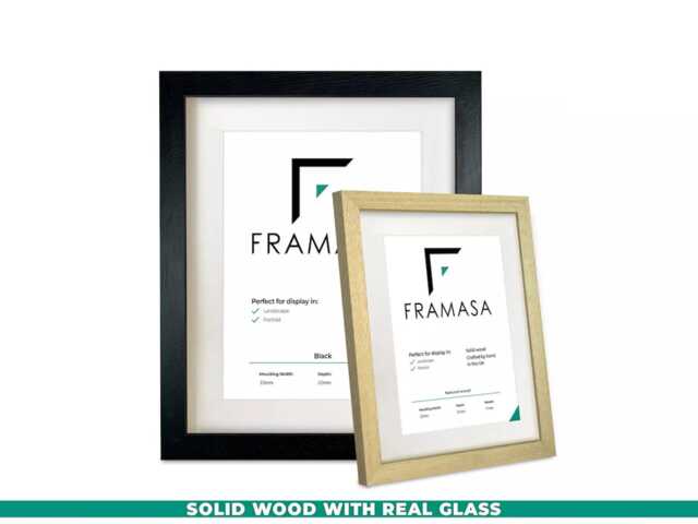 Solid Wood A3 Picture Frames Real Glass Poster Frame Natural Wall Art Home Decor Photo Without & With Multicolor Double Mounts - image 1