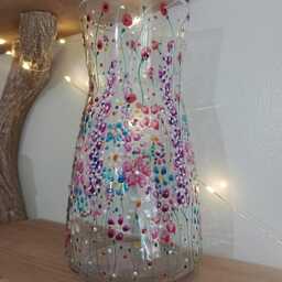Enchanted Meadow. Beautiful Hand Painted Carafe Vase. 20cm. Unique - thumbnail 2