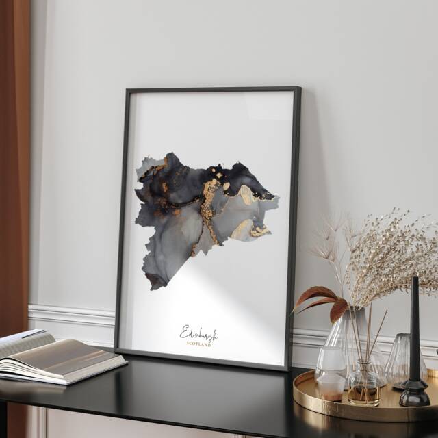 Edinburgh Map Black & Gold Wall Art Print- Scotland - United Kingdom Great Britain - image 1