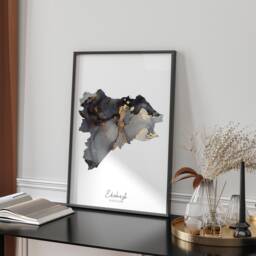 Edinburgh Map Black & Gold Wall Art Print- Scotland - United Kingdom Great Britain - thumbnail 1